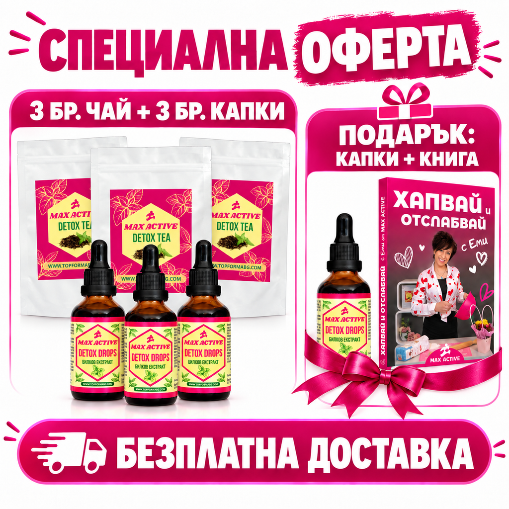 3бр. Чай + 3бр. капки за отслабване и детокс