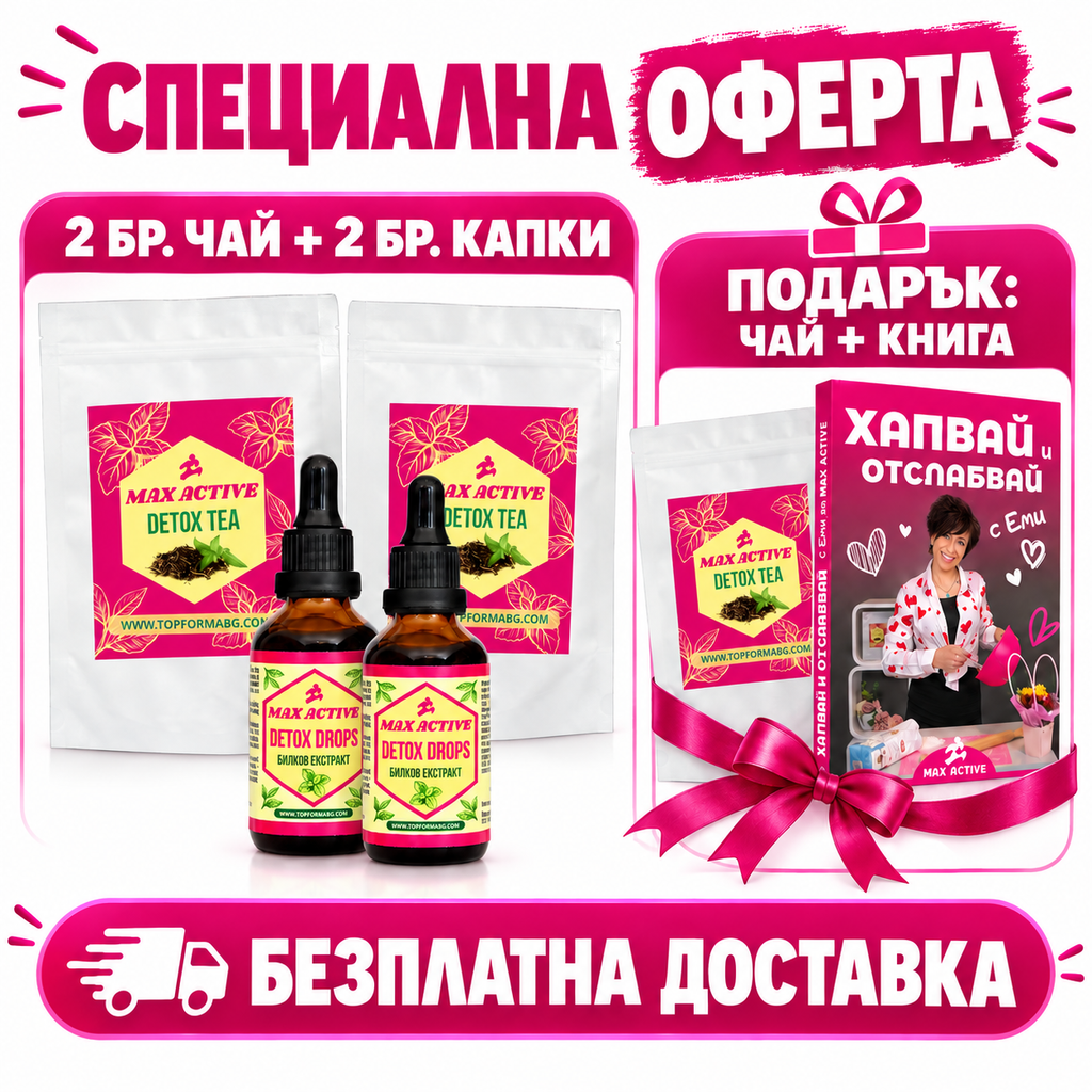 2бр. Чай + 2бр. Капки за отслабване и детокс